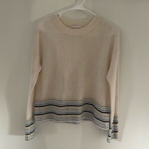 BRODIE Cashmere Cream Sweater with Blue Stripes